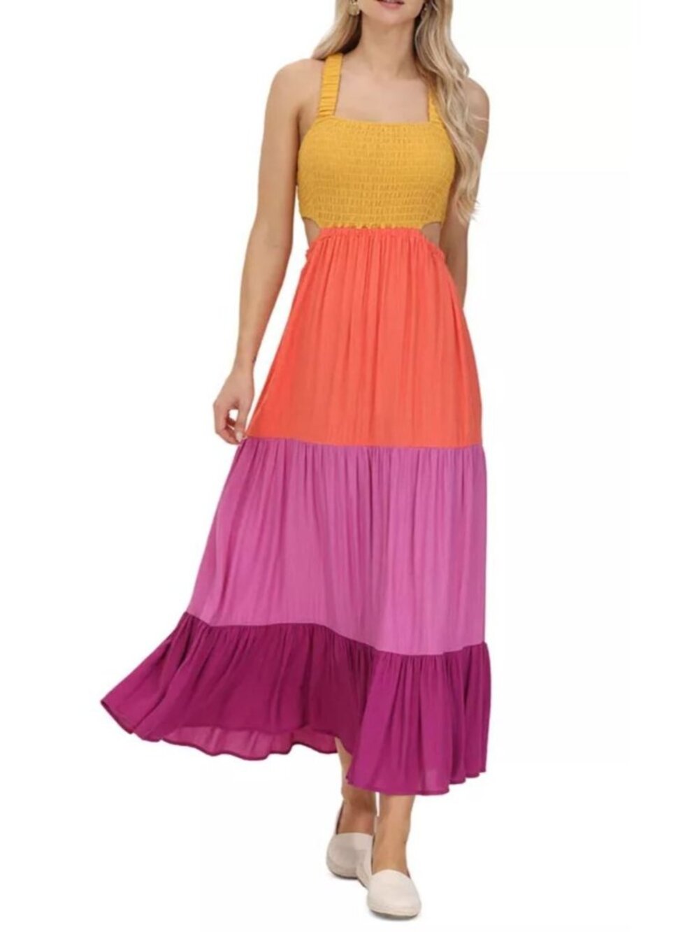 NWT Frye Women's Summer Smocked Colorful Maxi Dress Size XL
